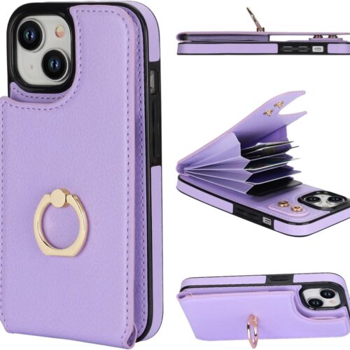 RFID‑Blocking Rotating‑Kickstand Wallet Phone Case